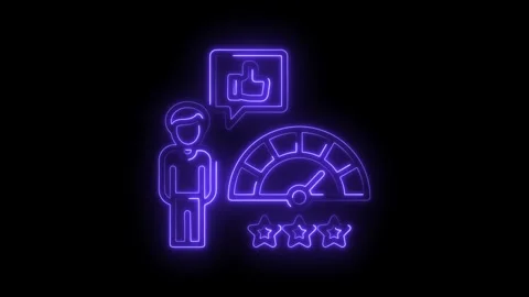 Neon customer feedback animation featuring rating stars speedometer and thu.. Stock Footage 309911166