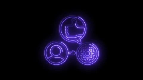 Neon customer feedback loop glowing process with thumbs up icon and gear pr.. Stock Footage 312318408