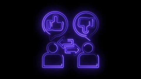 Neon customer feedback loop with thumbs up down icon customer engagement Stockbeeldmateriaal 309911005
