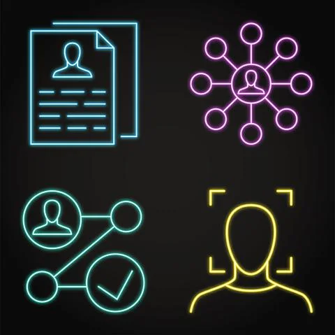 Neon customer information icon set in line style Stock Illustration