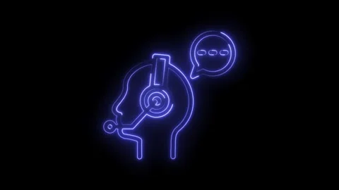 Neon customer service support hotline illustration with headphones and speech Stock Footage 322987539