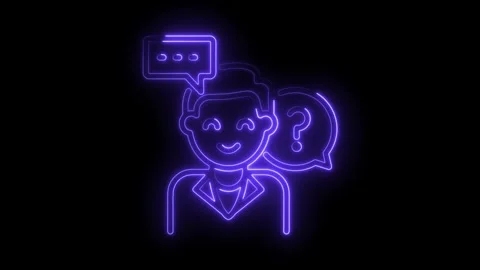 Neon customer support agent icon with speech bubbles and question mark Video stock 309916755