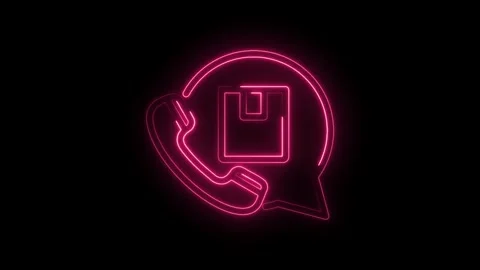Neon customer support with delivery box icon delivery service help online ord Stock Footage 346004561