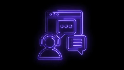 Neon customer support icon animation revealing website with speech bubbles on Stock Footage 330777363
