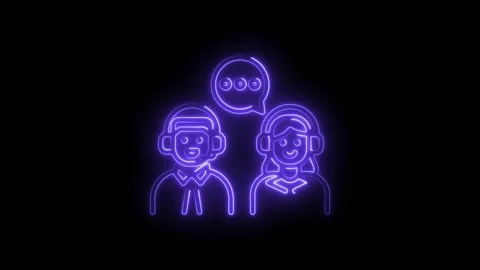 Neon customer support team collaboration glowing icon on black background a.. Stock Footage 345987490
