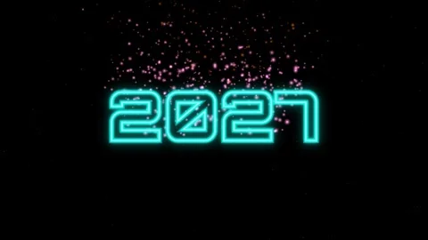 Neon cyan 2021 text animation with pink sparkling dust on black background .. 動画素材 344651617