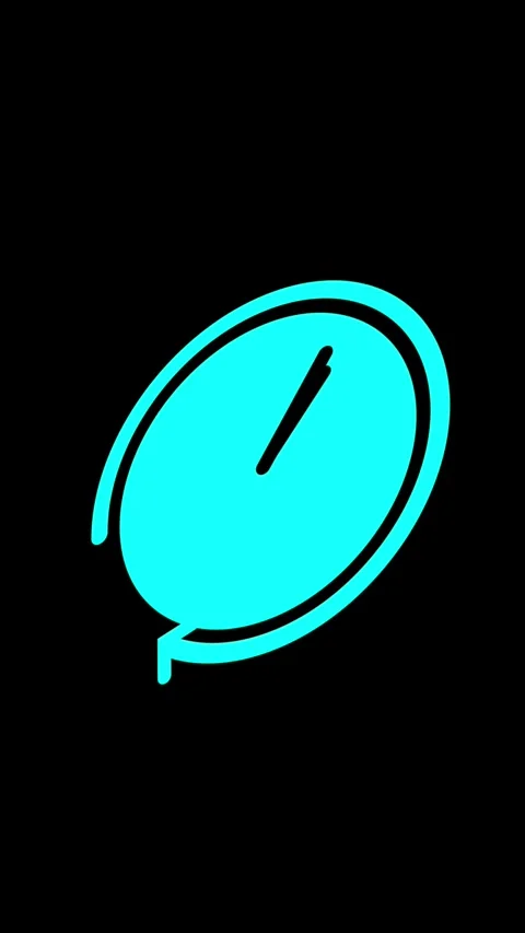 Neon cyan clock icon with motion lines on black background animation in ver.. Stock Footage 344732769