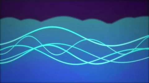 Neon cyan energy waves flow in a seamless loop over a dark landscape Stock Footage 342519425