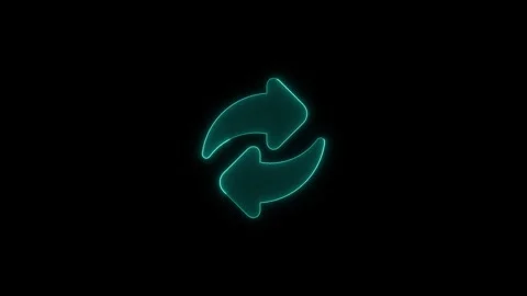 Neon cyan glowing refresh arrows rotating in circular motion isolated on bl.. Stock Footage 345549936