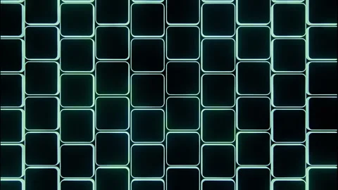 Neon cyan rounded rectangle grid glowing brighter across recessed panels with Stock Footage 345973340