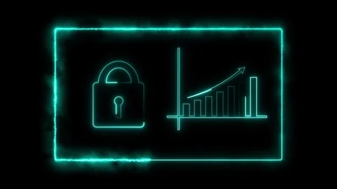 Neon cyan security and growth icons in a frame. Security and growth lock. N.. Stock Footage 337369496