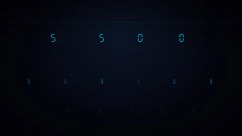Neon Cyan Seven-Segment Digital Clock with Circuit Patterns Stock Footage 328360667