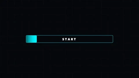 Neon Cyan Start Button Animation on Black Grid Background Stock Footage 341483287