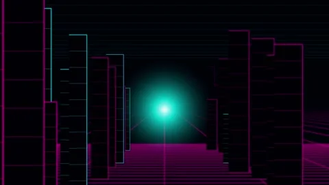 Neon cyber city grid loop motion background Video stock 346149541