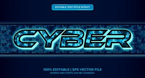 Neon cyber editable text effect, shiny and glow text style Stock Illustration