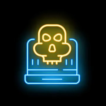 Neon cyber security concept with skull showing cybercrime Illustrazione stock