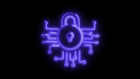 Neon cyber security padlock animation glowing digital lock protection circu.. Stock Footage 308191329