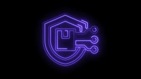 Neon cyber security shield and circuit board protection technology glowing .. Stock Footage 345999268