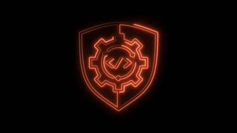 Neon cyber security shield animation featuring software development gear on.. Stock Footage 312316152