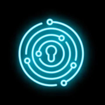 Neon cyber security system protecting digital data Illustrazione stock