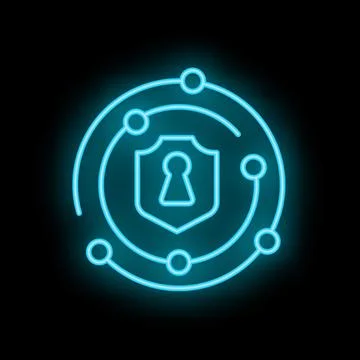 Neon cyber security system protecting digital data Illustrazione stock