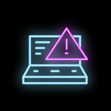 Neon cyber security warning alert on laptop computer icon Stock Illustration