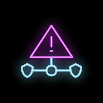 Neon cyber security warning sign over network connection with data protecti.. Stock Illustration