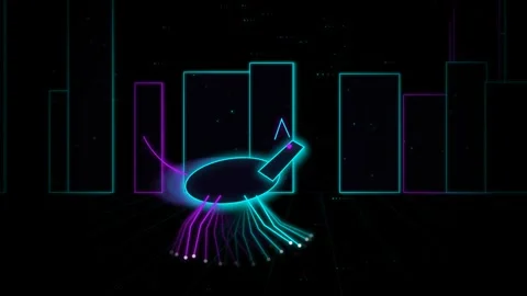 Neon cybernetic spider walking in digital cityscape animation Video stock 344855294