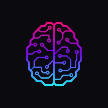 Neon cyberpunk Artificial intelligence brain circuit lines technology concept Stock Illustration