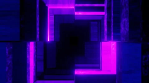 Neon Cyberpunk Tunnel Loop Abstract Blue and Purple Square Geometric Background Stock Footage 336598756