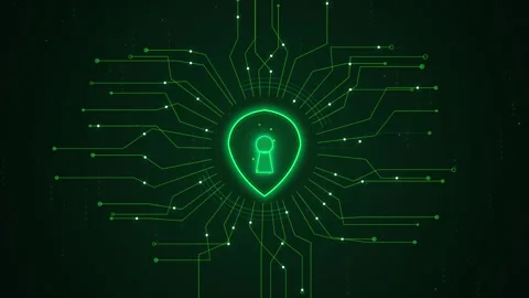 Neon cybersecurity lock glowing on high tech circuit board background with .. Vídeos de archivo 345814857