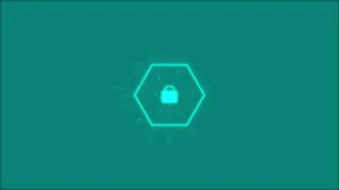 Neon cybersecurity lock icon pulsing on teal digital background motion grap.. Stock Footage 342322427