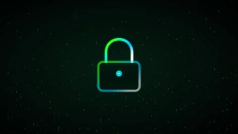 Neon Cybersecurity Padlock Animation with Binary Code Stock Footage 336701829