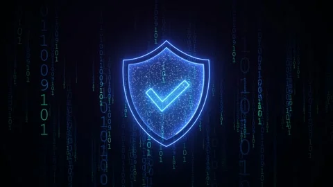Neon Cybersecurity Shield with Check Mark and Binary Code Animation Stock-Footage 343694550