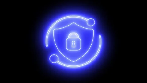 Neon Cybersecurity Shield with Padlock  Digital Data Protection and Network.. Stock Footage 309041496