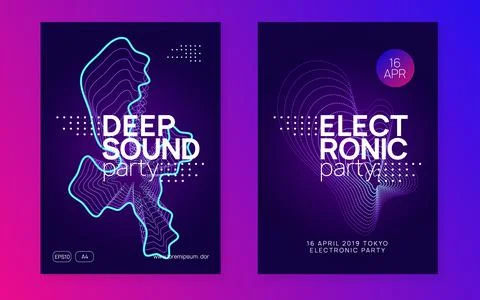 Neon dance flyer. Electro trance music. Techno dj party. Electro Stock Illustration