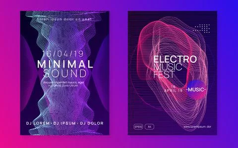 Neon dance flyer. Electro trance music. Techno dj party. Electro Stock Illustration