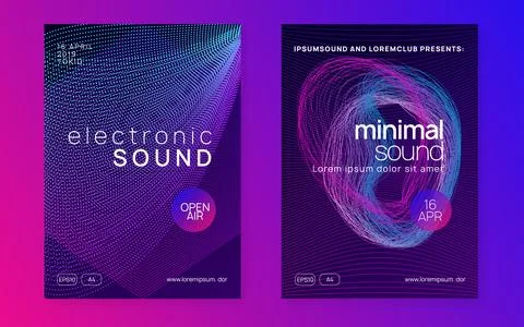 Neon dance flyer. Electro trance music. Techno dj party. Electro Stock Illustration