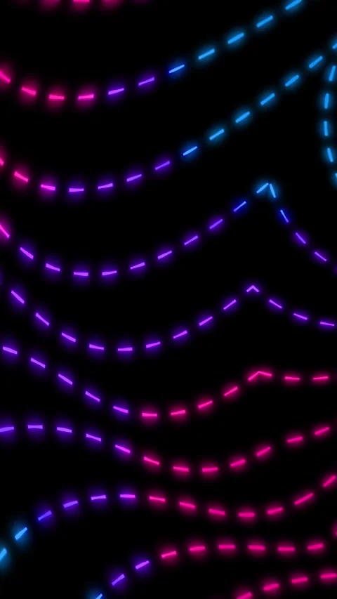 Neon dash line wave animation on dark backdrop. Radiant abstract pattern fo.. Stock Footage 308743059