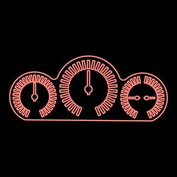 Neon dashboard car panel speed display with gauge red color vector illustra.. Illustrazione stock