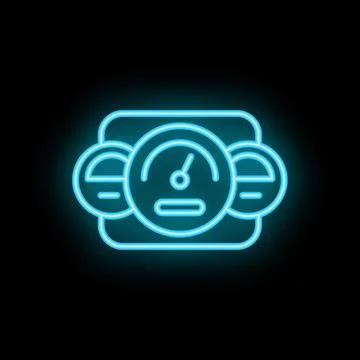 Neon dashboard icon glowing on dark background Stock Illustration