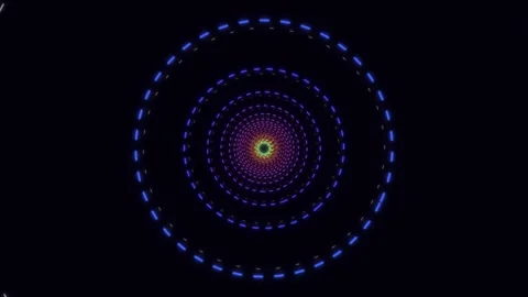 Neon dashed circle tunnel of changing colorful lights Stock Footage 335941150