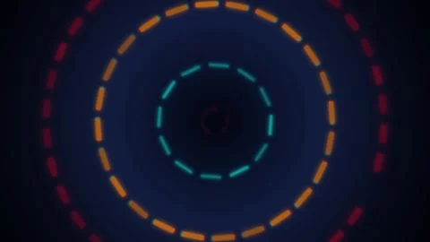 Neon dashed concentric circles zooming seamless loop background Stock Footage 345938899