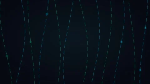 Neon Dashed Wavy Motion Lines , Glowing Cyan Particles Flowing Vertical Lines Stock Footage 345592146