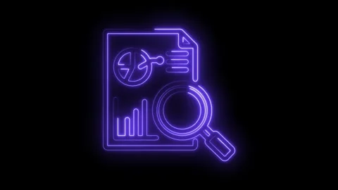 Neon data analysis concept with magnifying glass exploring business chart and Stock Footage 330782836