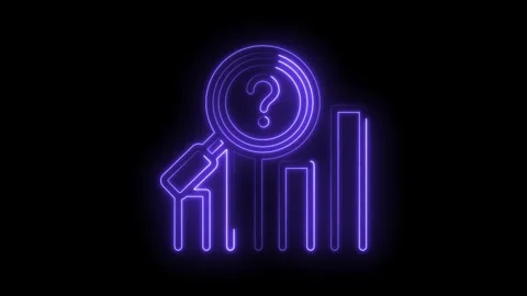 Neon data analysis concept magnifying glass inspecting bar graph statistic .. Stock Footage 346004063