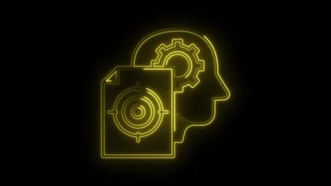 Neon data analysis with target report and mechanical gear brain idea presen.. Stock Footage 312320490