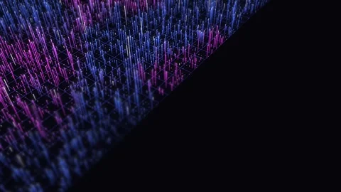 Neon data bars rising on 3D grid in blue and purple, abstract digital city Stock Footage 347278210