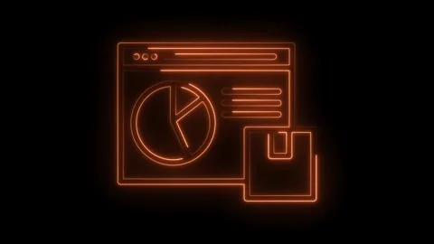Neon data chart and save icon animation on black background for business an.. Video stock 309912161