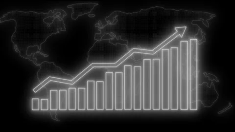 Neon Data Driven Business Growth Animation with Increasing Bar Chart Elements Stock Footage 337008266